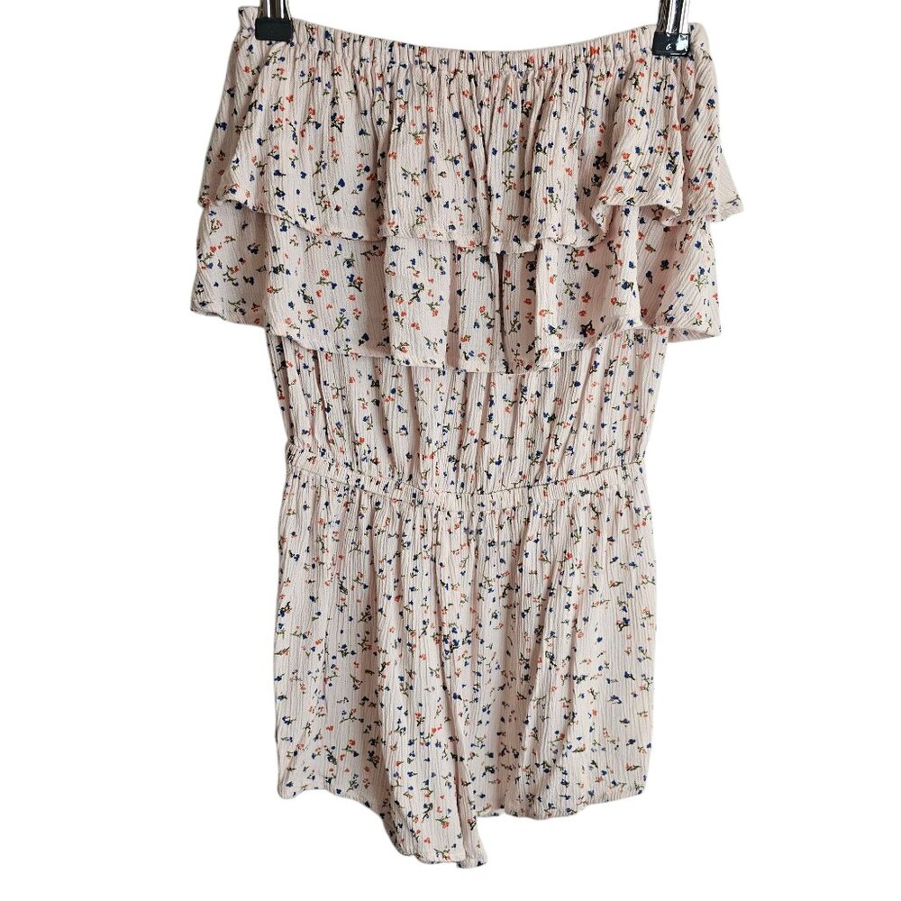 Billabong Soft Pink Dainty Floral Whimsy Strapless Ruffle Romper